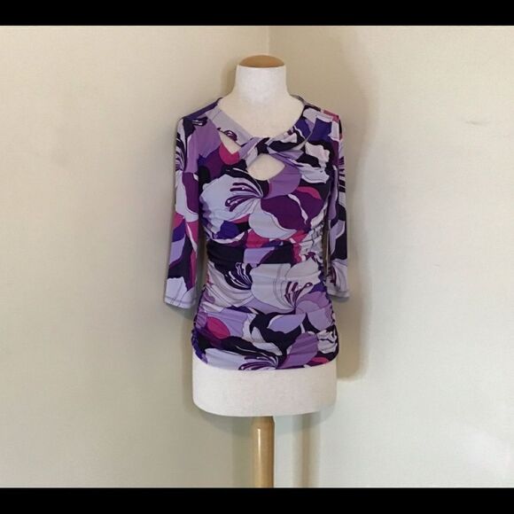 Jennifer Lopez multicolored purple and blue abstract long sleeve top. MEDIUM NWT - Picture 4 of 4